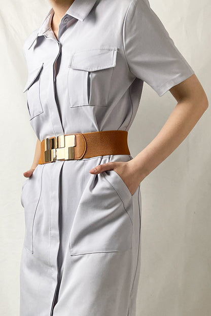 Geometric Buckle Elastic Wide Belt - Belt - FITGGINS