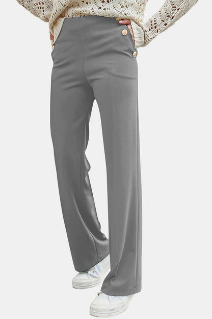 Decorative Button High Rise Pants - Pants - FITGGINS