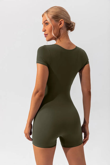 Square Neck Cap Sleeve Active Romper Fitggins