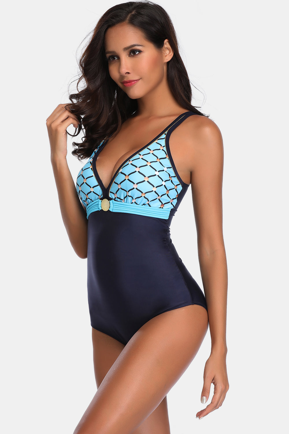 Full Size V-Neck Backless One-Piece Swimwear - Swimwear One-Pieces - FITGGINS