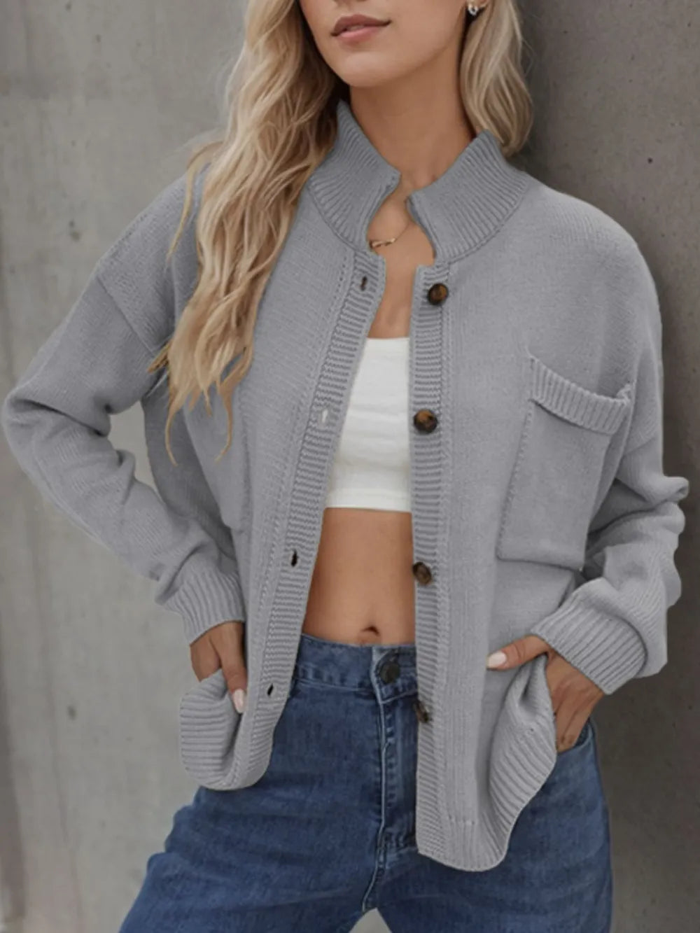 Button Up Long Sleeve Cardigan Fitggins