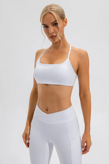 Crisscross Spaghetti Strap Active Cami White Fitggins