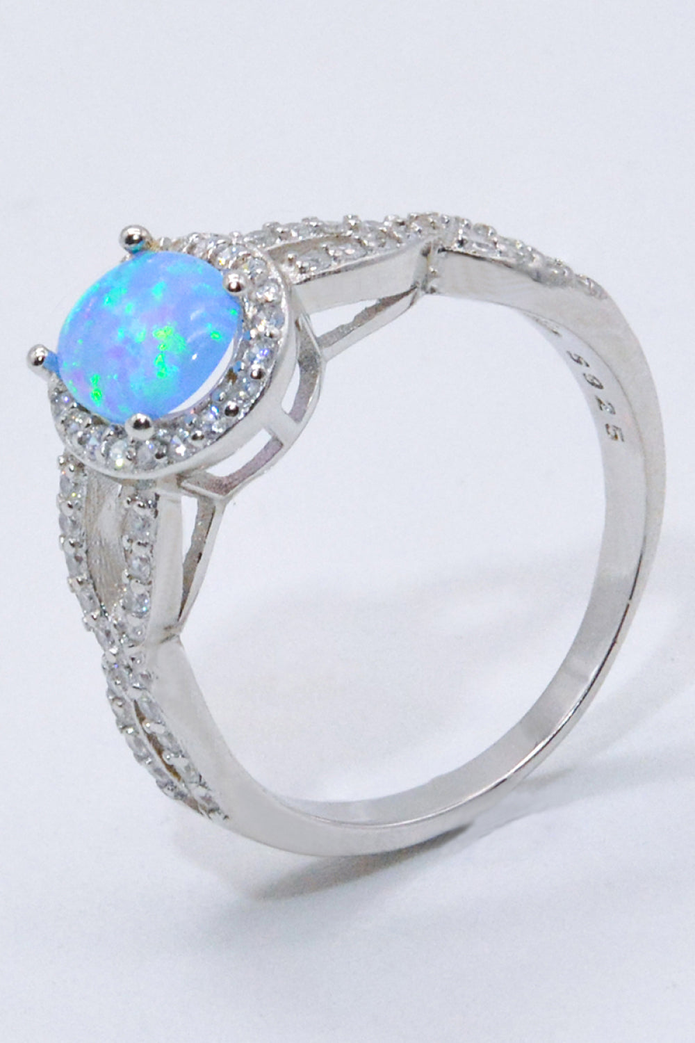 925 Sterling Silver Opal Halo Ring - Rings - FITGGINS