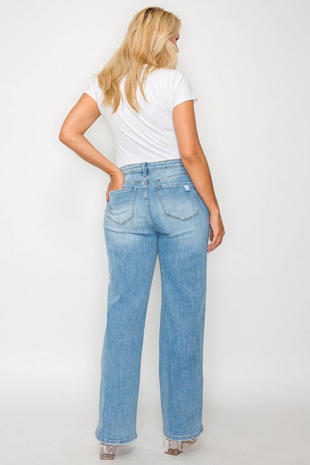 bytos Full Size Distressed High Rise Straight Jeans - Jeans - FITGGINS