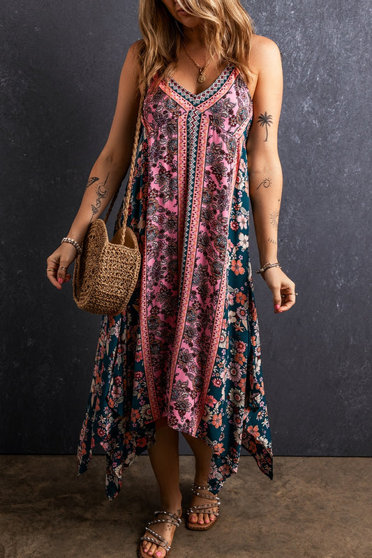 Printed V-Neck Midi Cami Dress - Casual & Maxi Dresses - FITGGINS