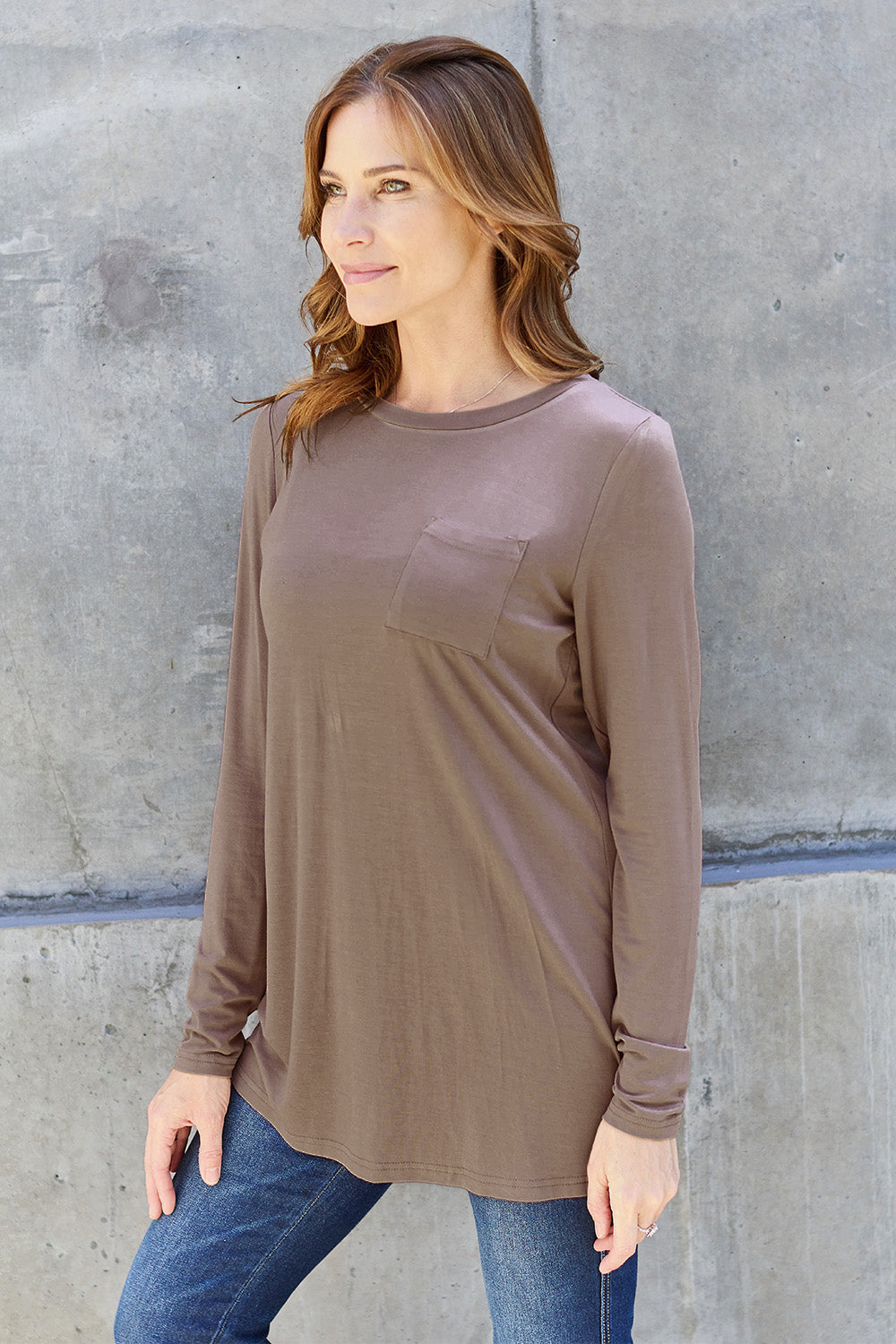 Basic Bae Full Size Round Neck Long Sleeve Top - T-Shirts - FITGGINS