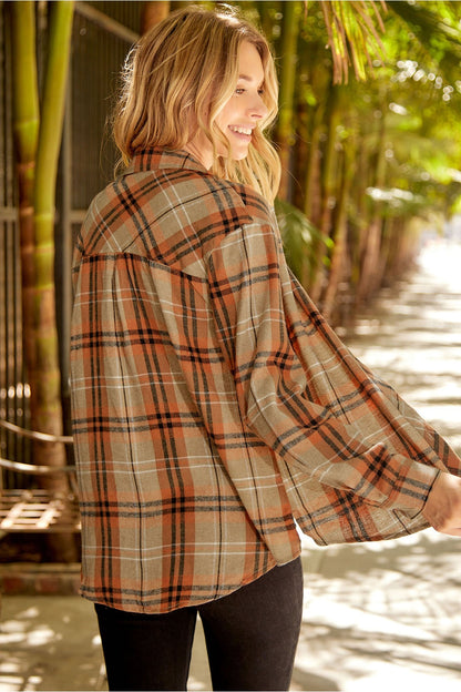 Plaid Button Front Shirt with Breast Pocket - Shirts - FITGGINS