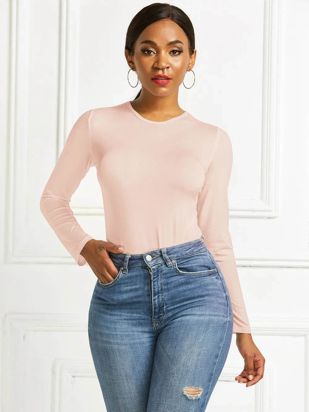 Round Neck Long Sleeve Bodysuit Fitggins