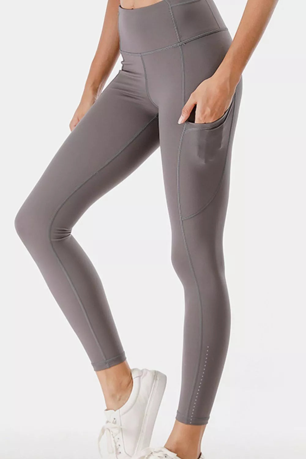 Full Size High-Waisted Active Leggings with Pockets Plus Size Gray Fitggins
