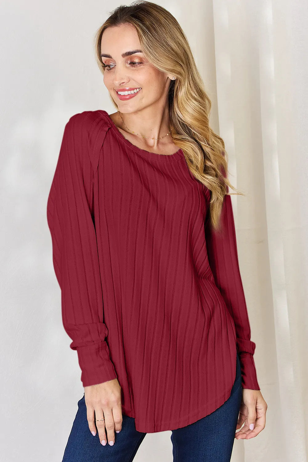 Basic Bae Full Size Ribbed Round Neck Slit T-Shirt Fitggins