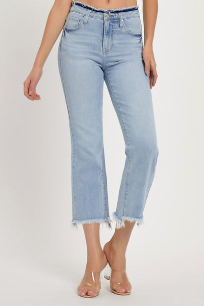 RISEN Full Size High Rise Raw Edge Crop Jeans - Jeans - FITGGINS