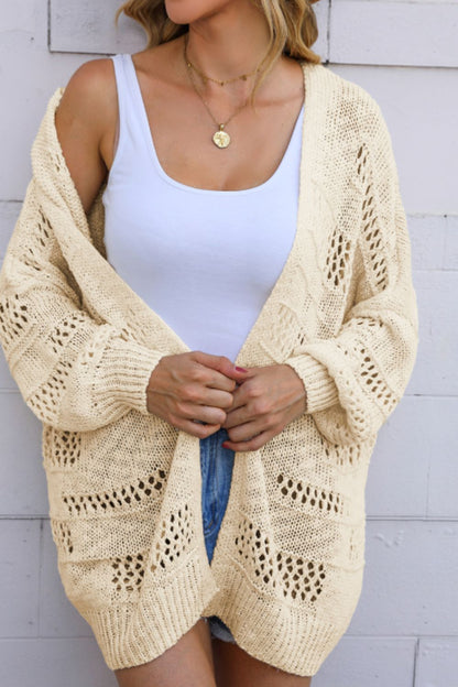 Openwork Open Front Long Sleeve Cardigan - Cardigans - FITGGINS