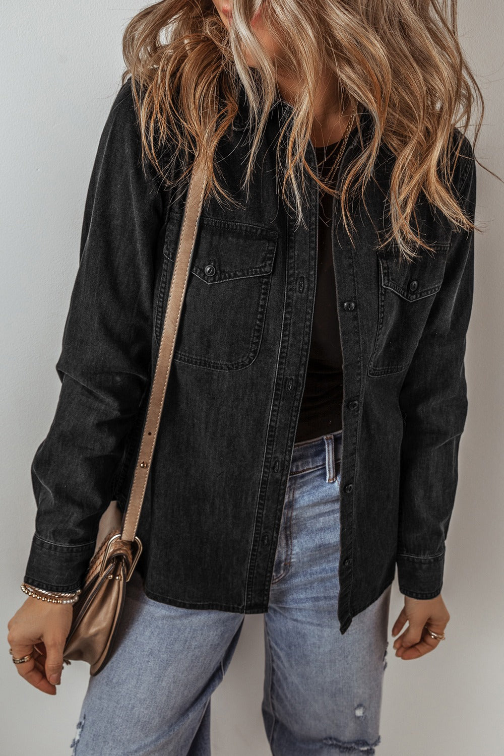 Button Up Long Sleeve Denim Jacket - Denim Jackets - FITGGINS