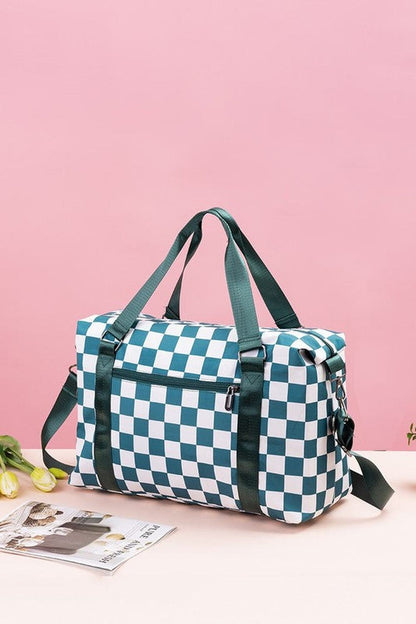 Zenana Checkered Multi-Pocket Travel Bag - Handbag - FITGGINS