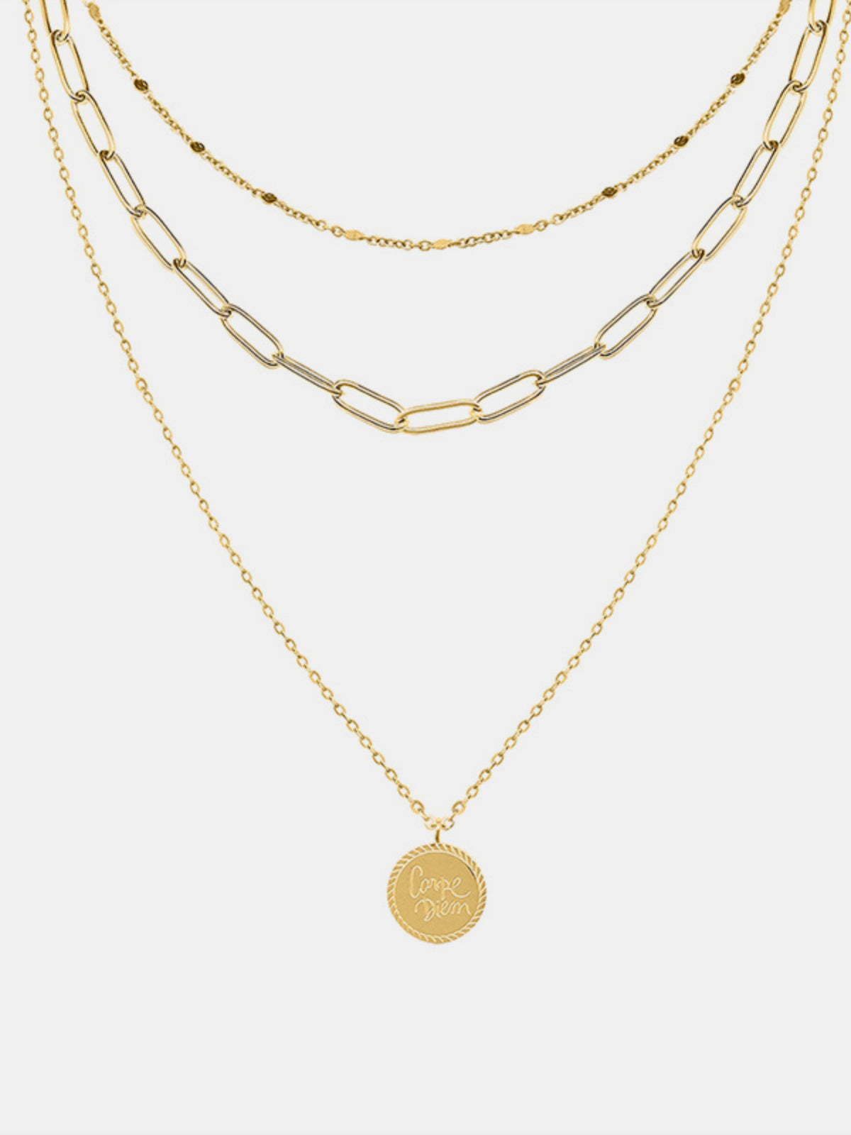 18K Gold-Plated Three-Layered Engraved Necklace - Necklaces - FITGGINS