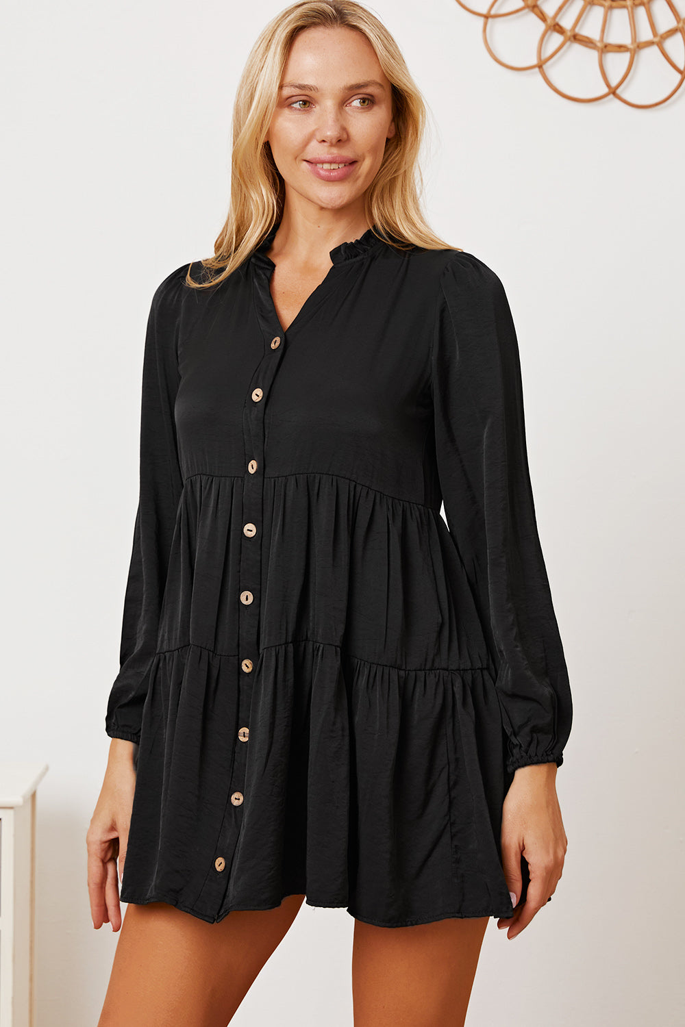 Ruffled Button Up Long Sleeve Tiered Shirt - Shirts - FITGGINS