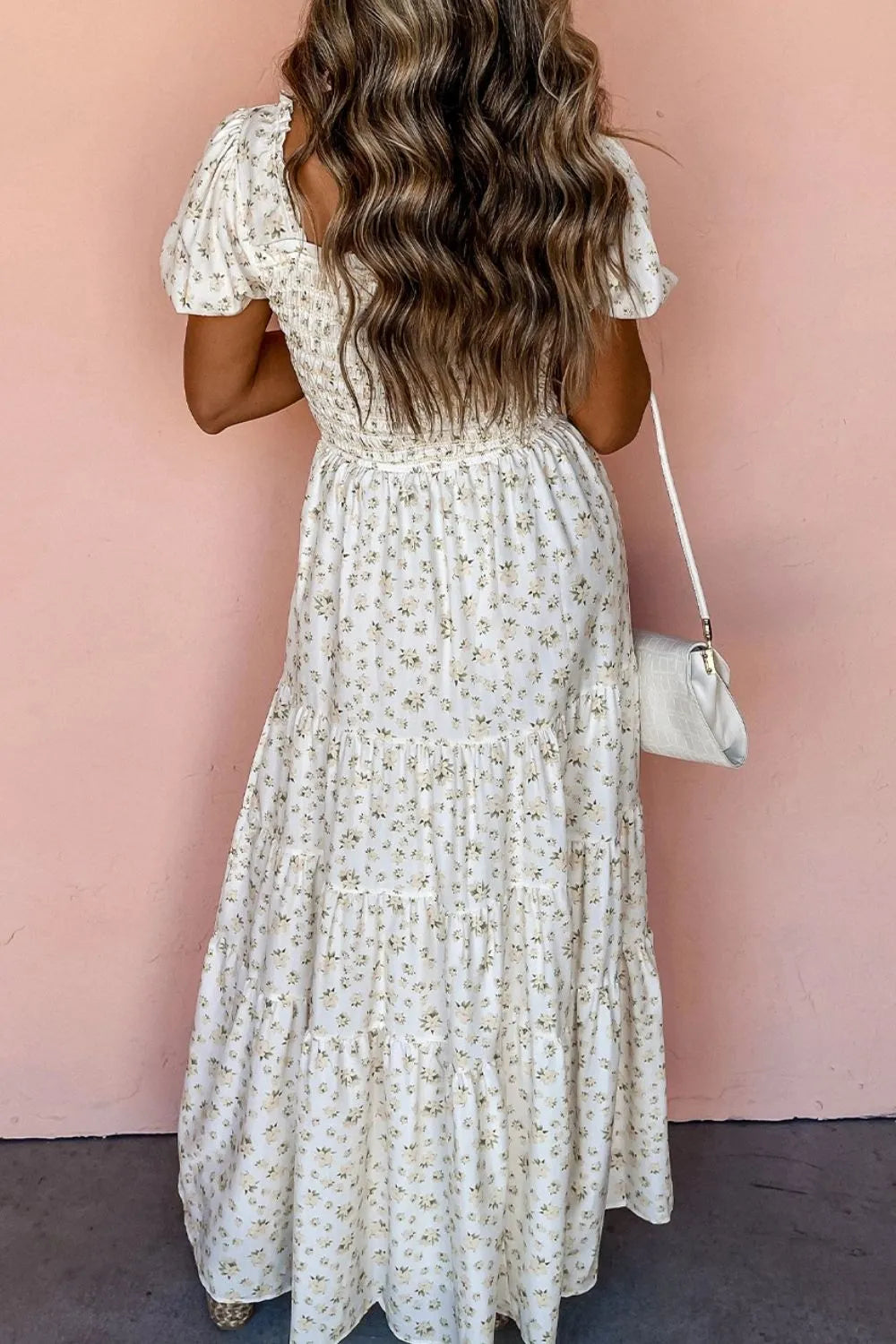 Floral Smocked Short Puff Sleeve Maxi Dress Fitggins