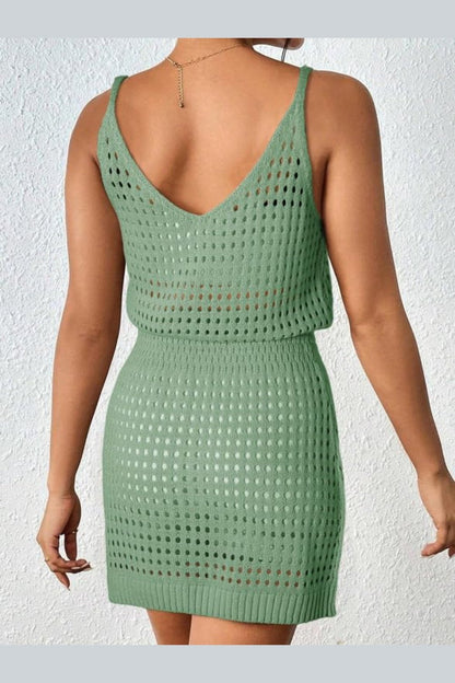 Openwork V-Neck Sleeveless Cover Up Dress - Cover-Ups - FITGGINS