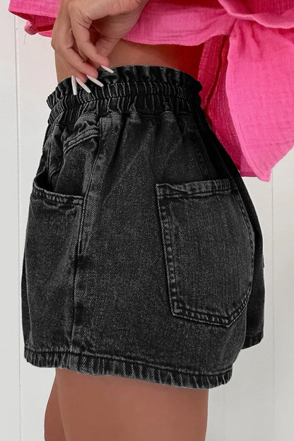 Drawstring High Waist Denim Shorts with Pockets Fitggins