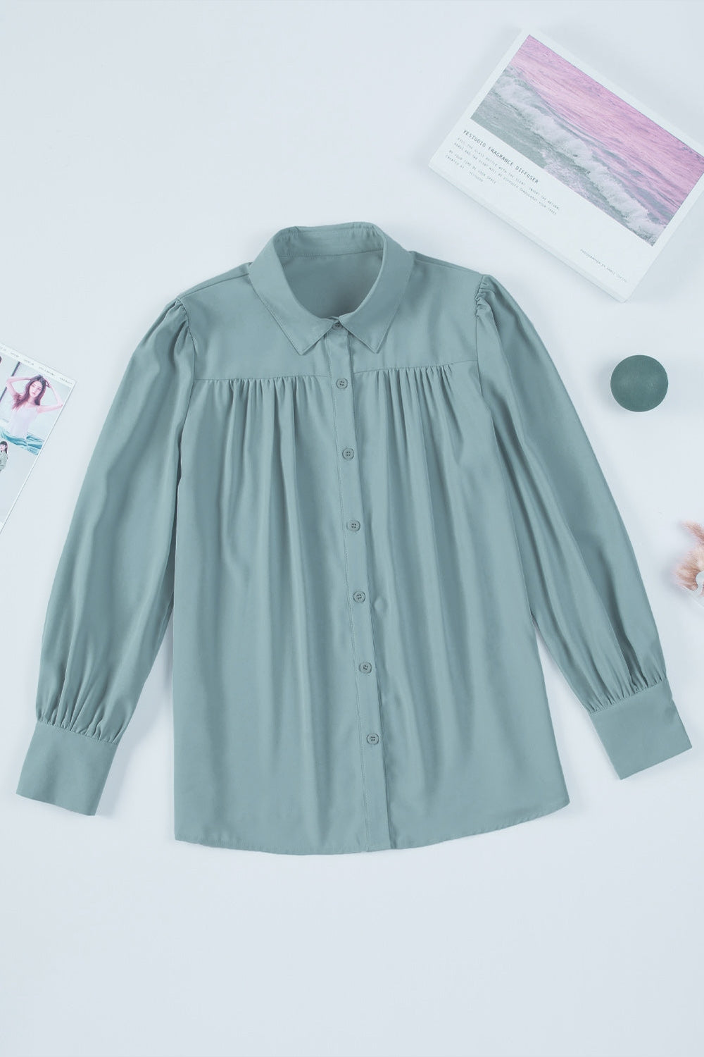 Gathered Detail Puff Sleeve Shirt - Shirts - FITGGINS