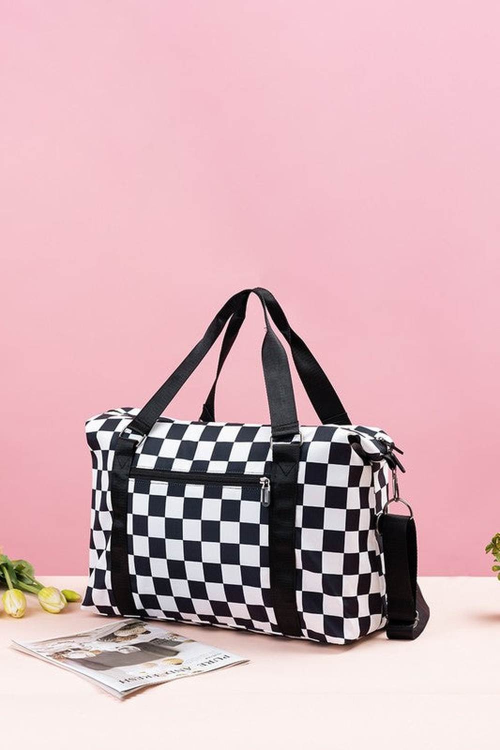 Zenana Checkered Multi-Pocket Travel Bag - Handbag - FITGGINS