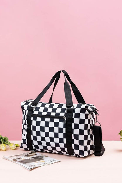 Zenana Checkered Multi-Pocket Travel Bag - Handbag - FITGGINS