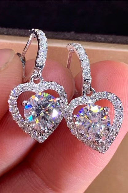 2 Carat Moissanite Platinum-Plated Heart Drop Earrings - Earrings - FITGGINS