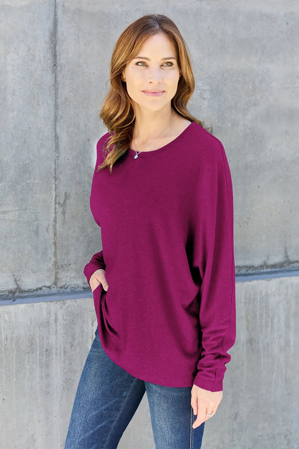 Double Take Full Size Round Neck Long Sleeve T-Shirt Fitggins