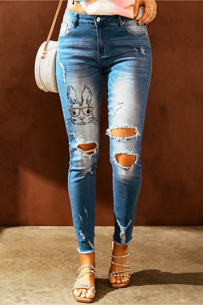 Baeful Easter Distressed Frayed Hem Jeans - Jeans - FITGGINS