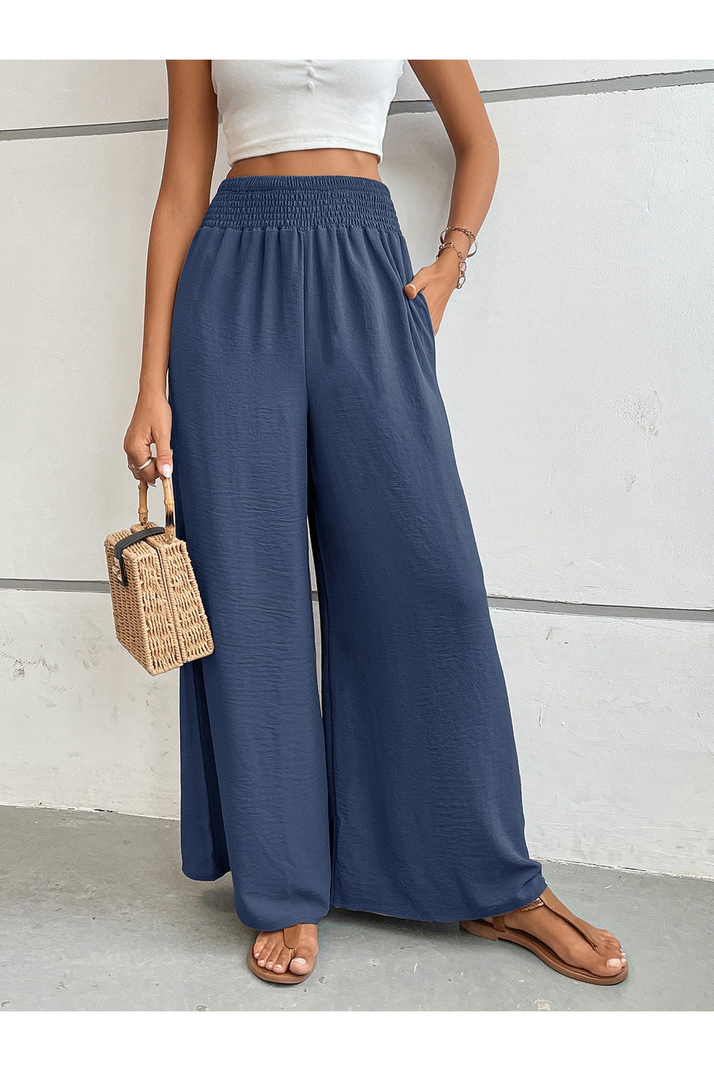 Perfee Wide Leg Pants with Pockets - Pants - FITGGINS