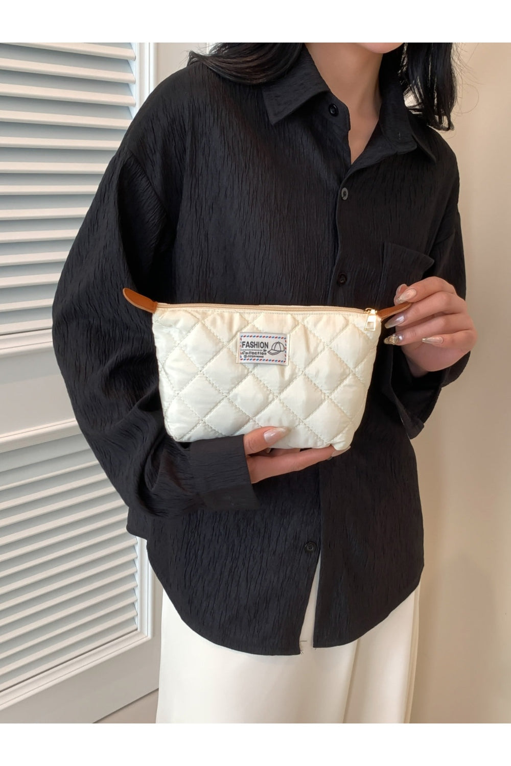 Solid Quilted Clutch with Zipper - Handbag - FITGGINS