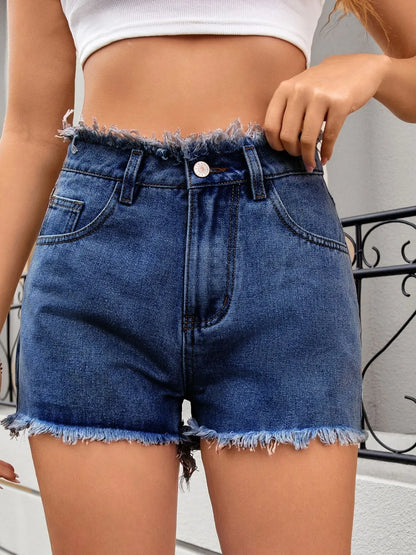 Washed Raw Hem Denim Shorts Medium Fitggins