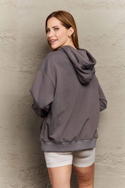 Full Size Long Sleeve Dropped Shoulder Hoodie - Sweatshirts & Hoodies - FITGGINS