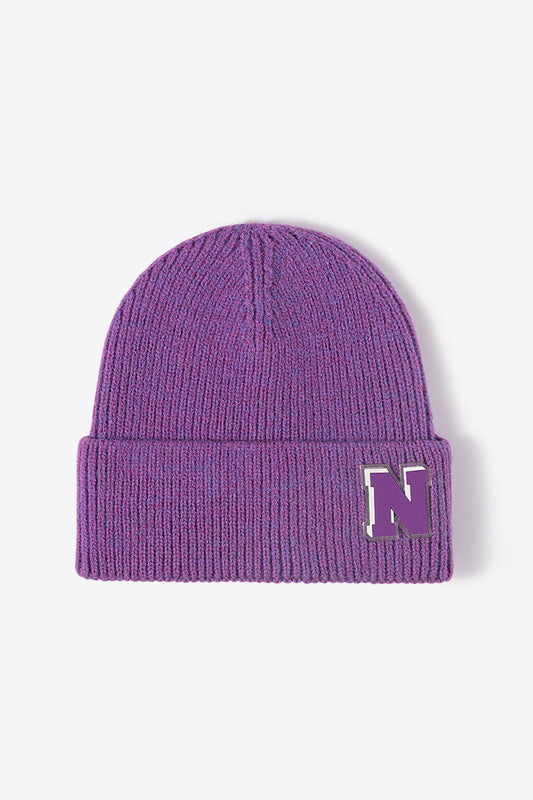 Letter N Patch Cuffed Knit Beanie - Hats - FITGGINS