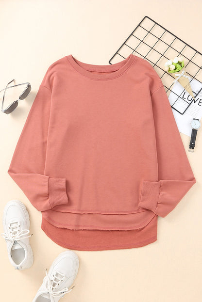 Side Slit Drop Shoulder Sweatshirt Salmon Fitggins