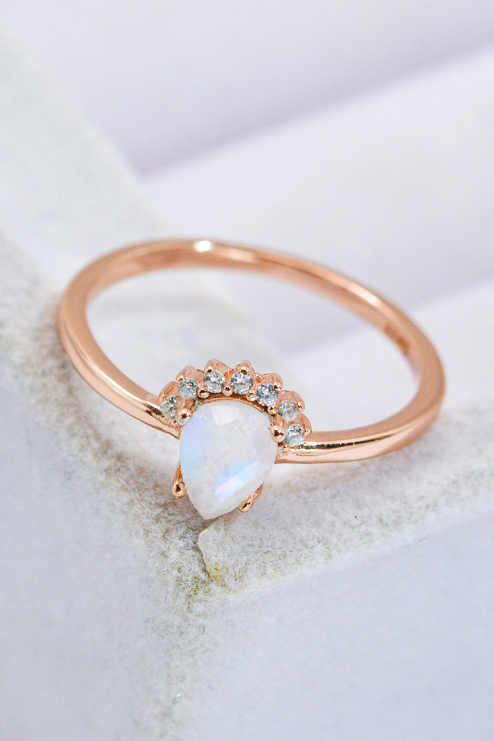 18K Rose Gold-Plated Pear Shape Natural Moonstone Ring - Rings - FITGGINS