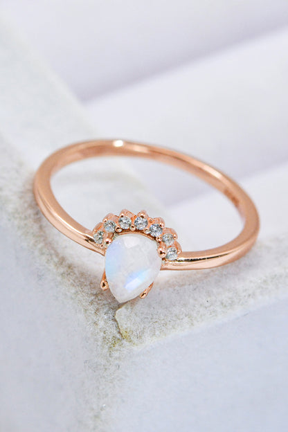 18K Rose Gold-Plated Pear Shape Natural Moonstone Ring - Rings - FITGGINS