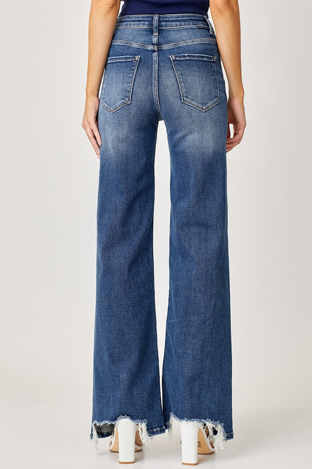 Risen Full Size High Rise Frayed Hem Wide Leg Jeans - Jeans - FITGGINS