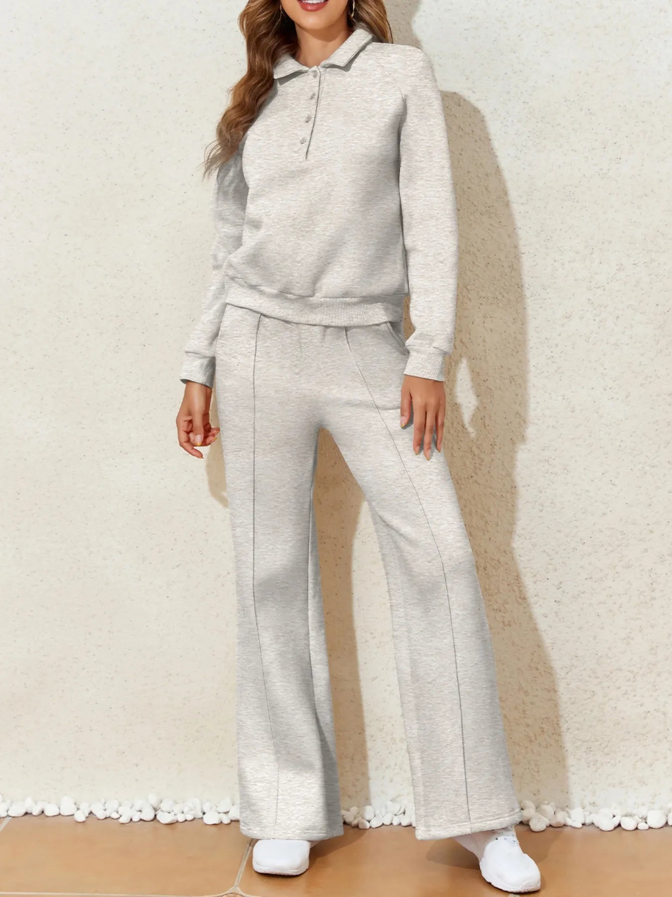 Collared Sweatshirt and High Waist Pants Active Set Fitggins