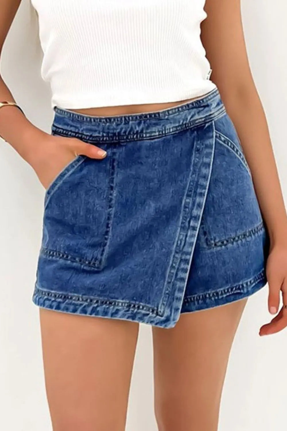 Asymmetrical Denim Skort with Pockets Medium Fitggins