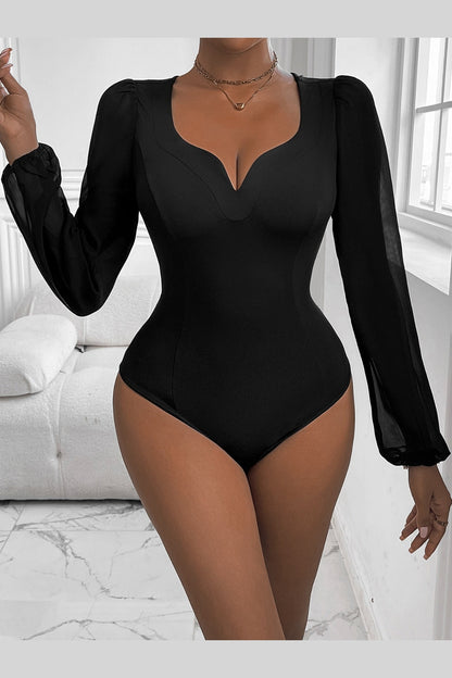 Perfee Sweetheart Neck Long Sleeve Bodysuit - Bodysuit - FITGGINS