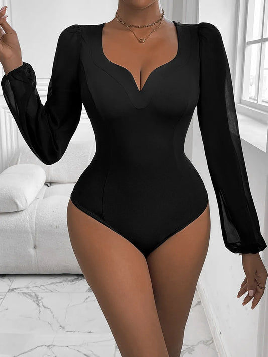 Perfee Sweetheart Neck Long Sleeve Bodysuit Black Fitggins
