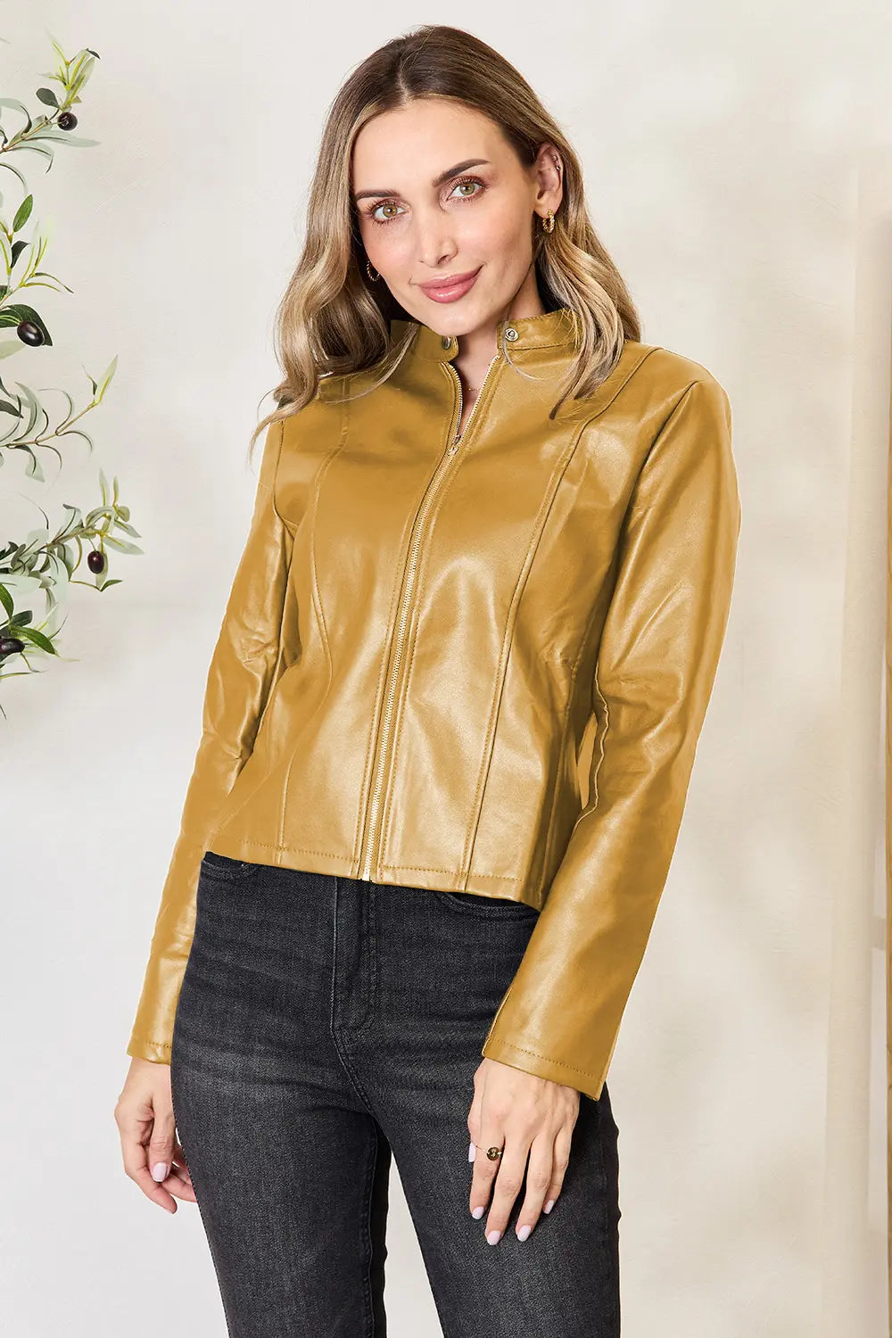 Mock Neck Zip Up Jacket Honey Fitggins