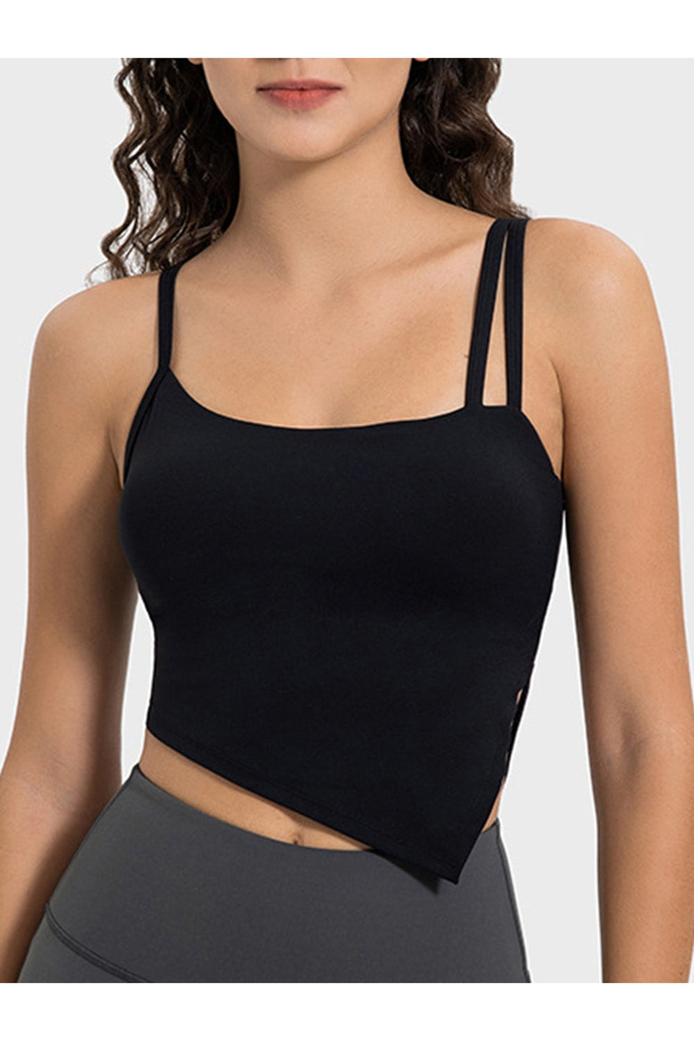 Millennia Slit Asymmetrical Neck Active Cami - Crop Tops & Tank Tops - FITGGINS