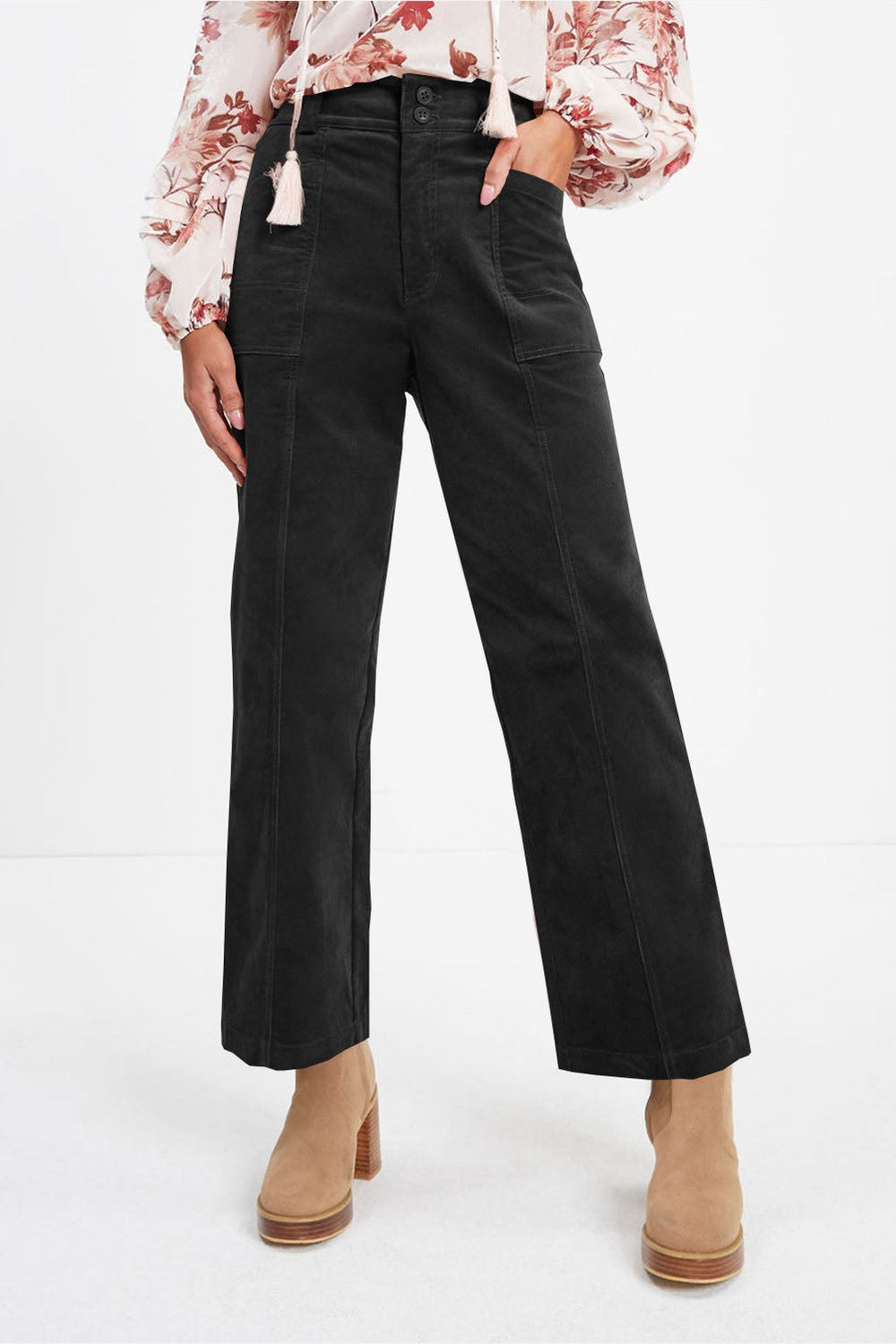 Half Elastic Waist Straight Pants - Pants - FITGGINS