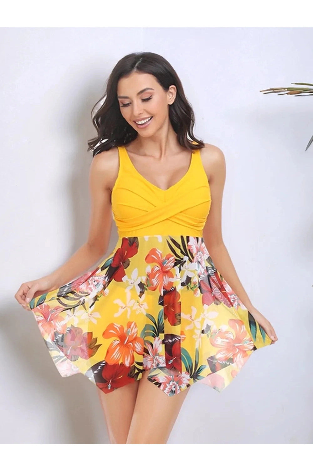 Printed Wide Strap Two-Piece Swim Set Gold Fitggins