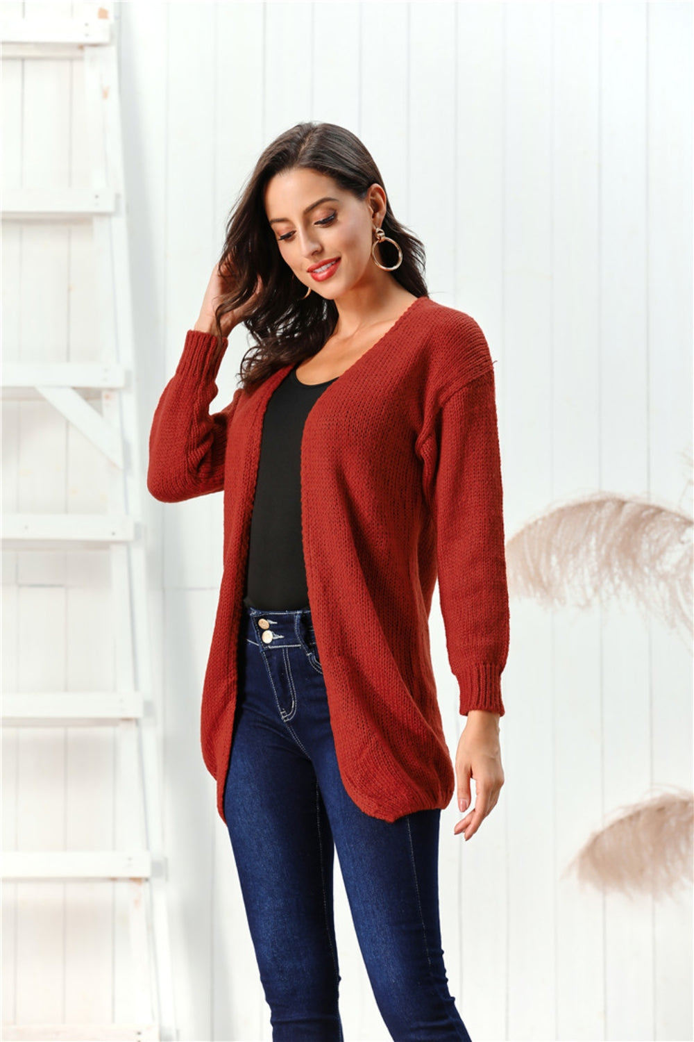 Open Front Long Sleeve Cardigan - Cardigans - FITGGINS