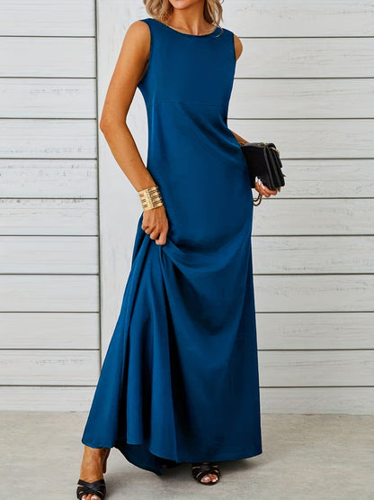 Sleeveless Flowy Maxi Dress Navy Fitggins
