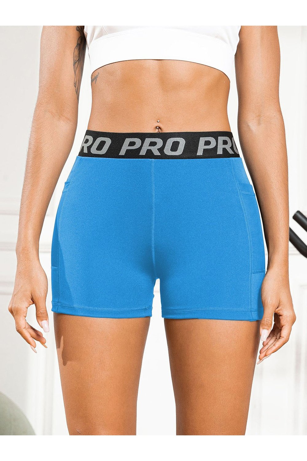Elastic Waist Active Shorts with Pockets - Short Leggings - FITGGINS