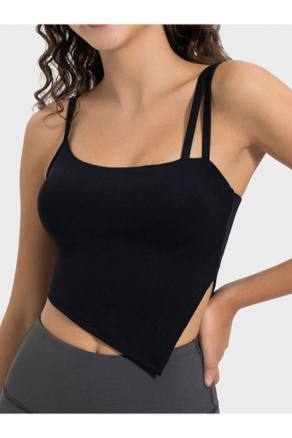 Millennia Slit Asymmetrical Neck Active Cami - Crop Tops & Tank Tops - FITGGINS